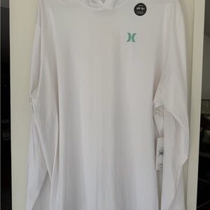 Hurley Men's White Long Sleeve Tee with Mint Logo